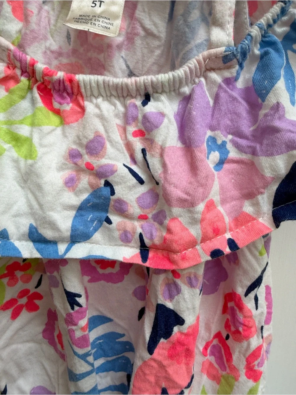 OshKosh B'gosh Girls 5T White Floral Off-Shoulder Tank Romper Pink Blue Flowers